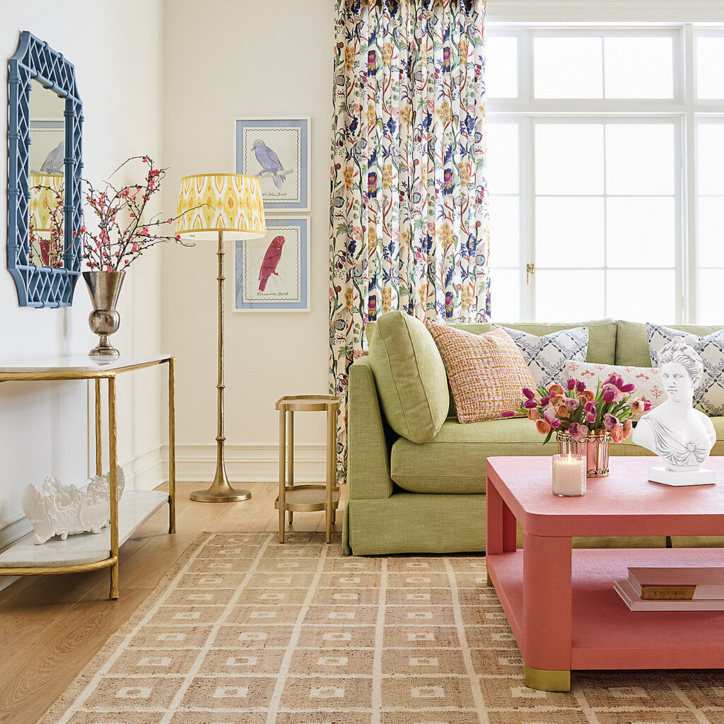 Shea console table with slim metal frame in a refined living room setting